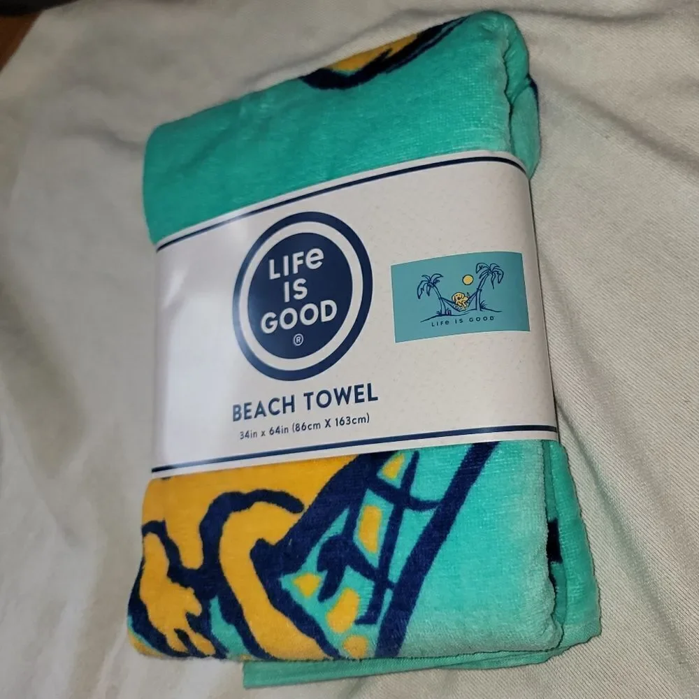 LIFE IS GOOD Large Dog In Hammock Logo Beach Towel 2024 ⛱️ 34 x 64 inches • New